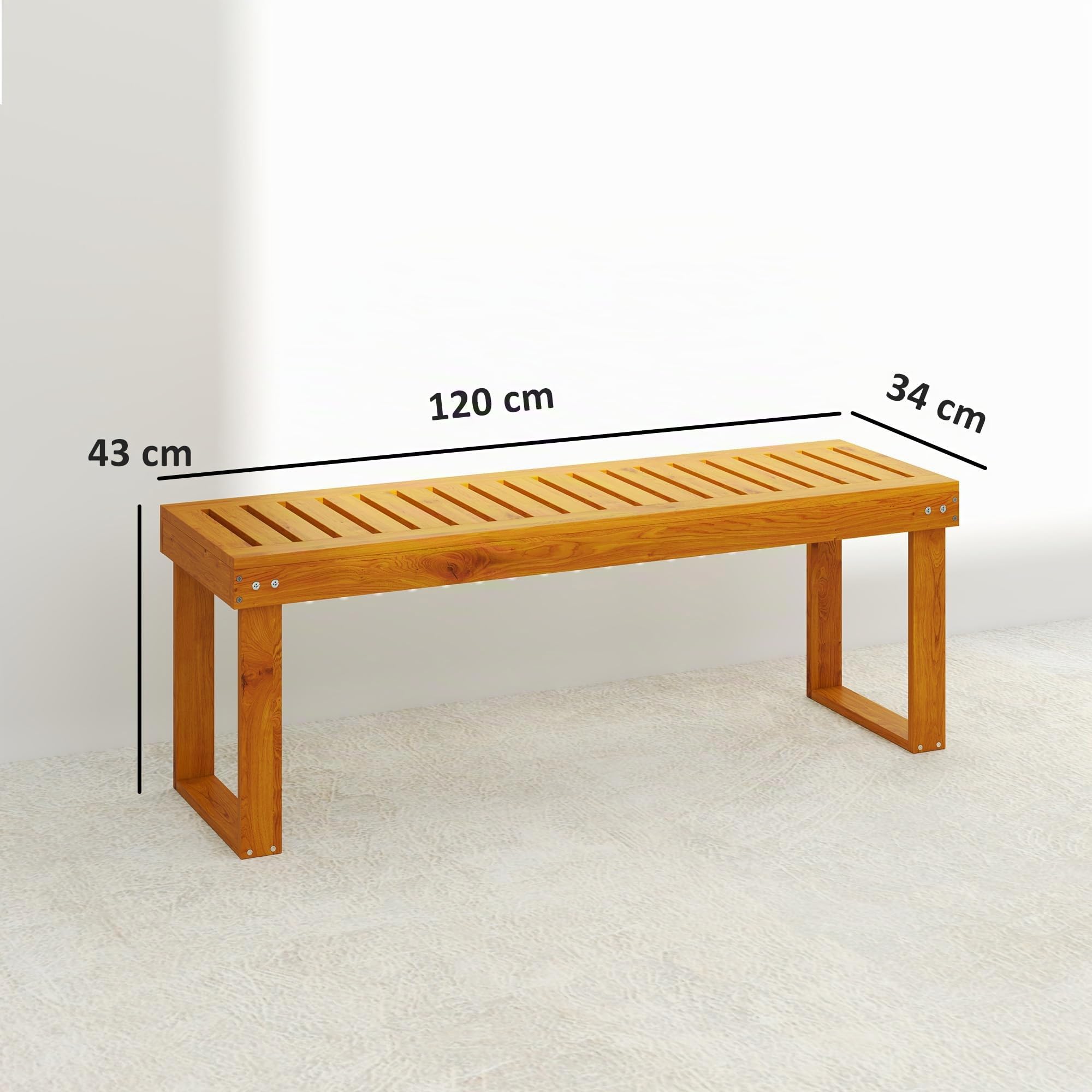 Outsunny Panca da giardino a 2 posti Panca in legno a doghe 300 kg Panca da giardino Terrazza 120x34x43 cm Teak