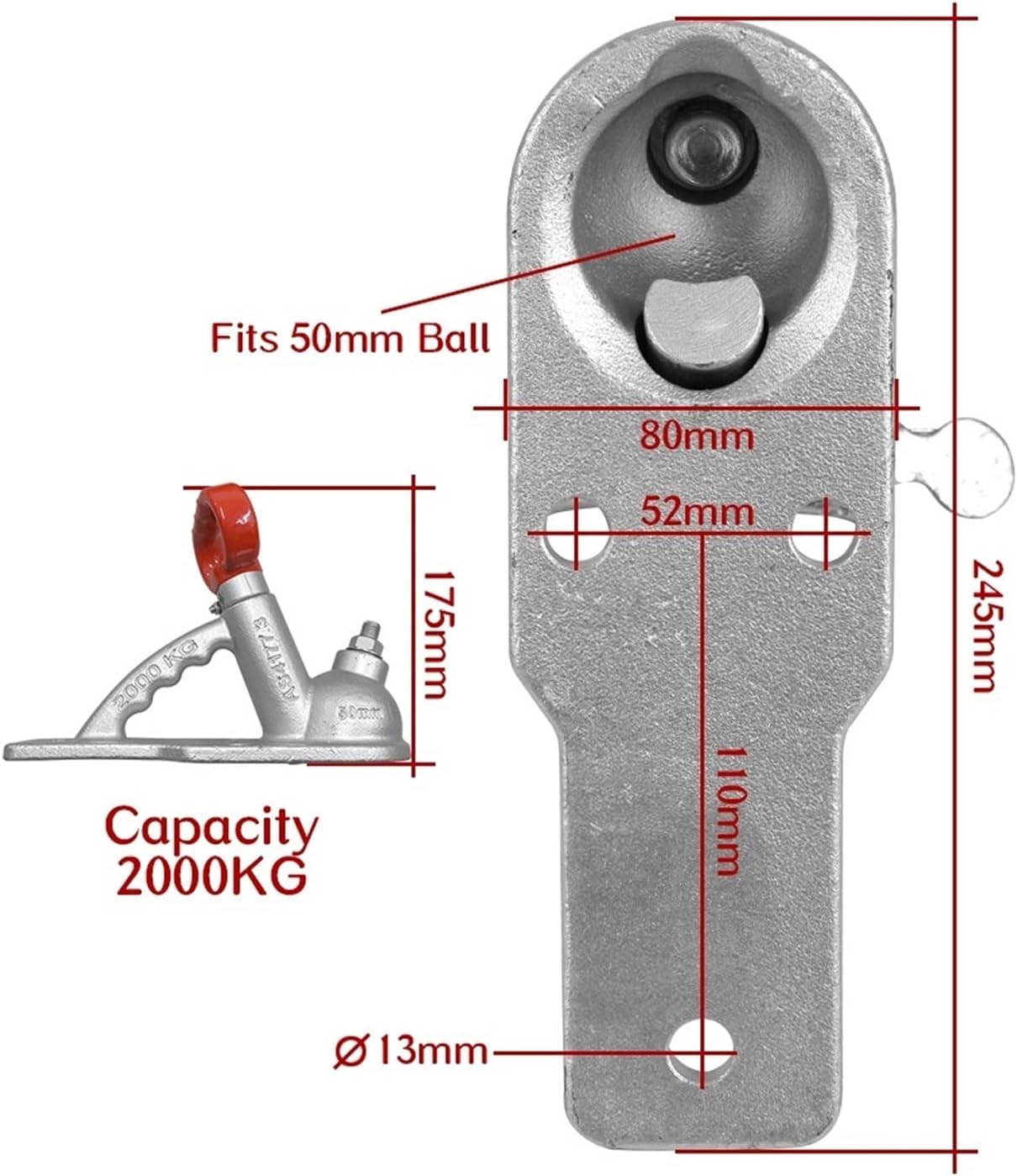 Trailer Hitches Tow 2000KGS 3 Holes Casting Trailer Coupler Coupling Connector Fits 50mm Hitch Ball RV Camper Caravan Accessories Parts