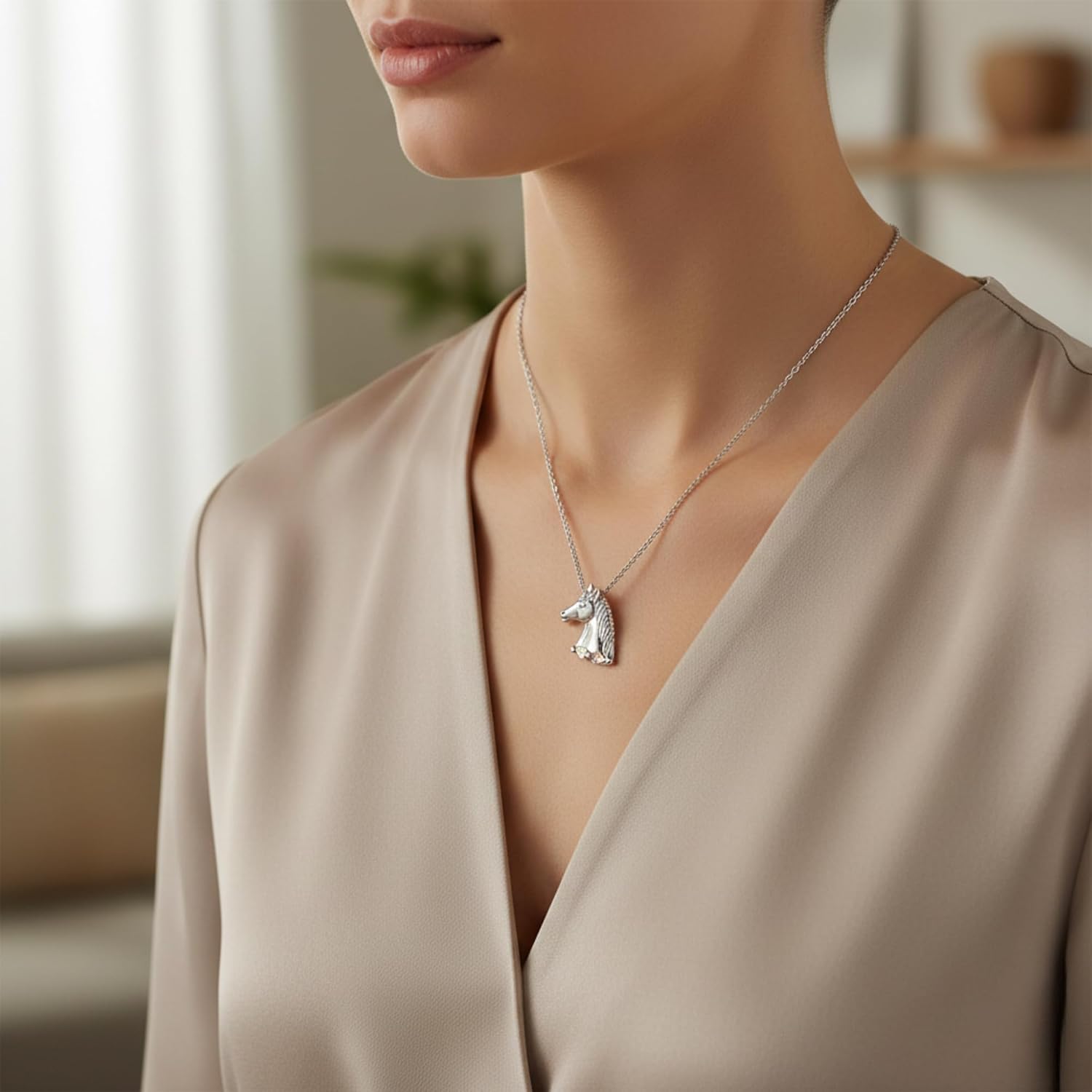 Black Hills Gold & Silver Horse Head Pendant Necklace, Sterling Silver with 12k Green and Rose Gold Leaves, 18 Inch Rhodium-Plated Chain, Equestrian Jewelry for Women