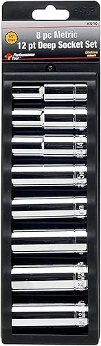 Performance Tool W32700 - Juego de llaves de vaso de 8 piezas 12 pulgadas 12 puntos métricos profundos