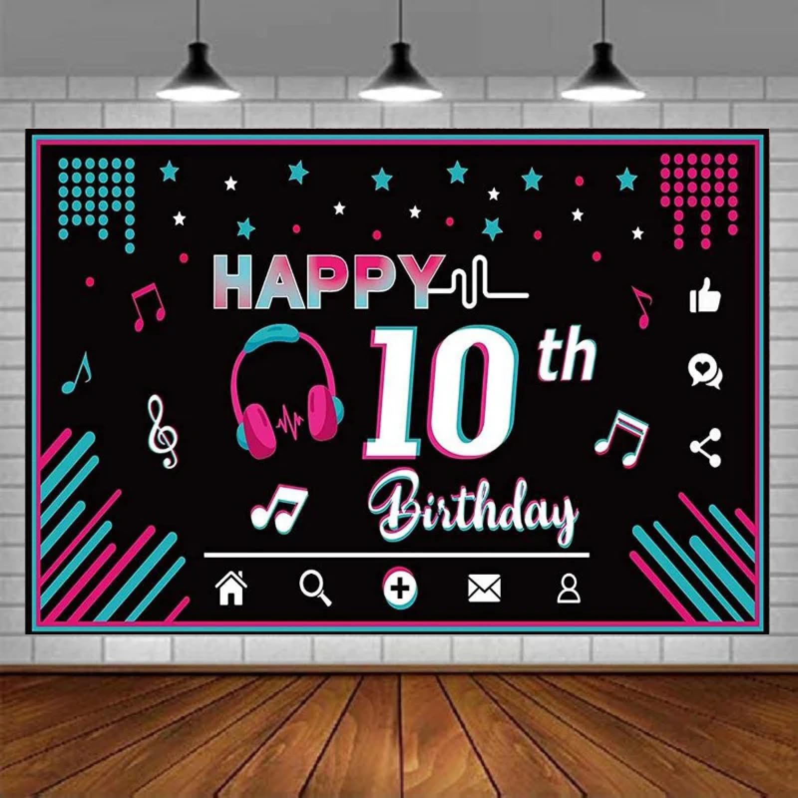 Fotografia Sfondo Novità Social Media Musica Nera Banner Per Adolescenti Felice 10 ° Compleanno Festa Room Decor Sfondo Poster