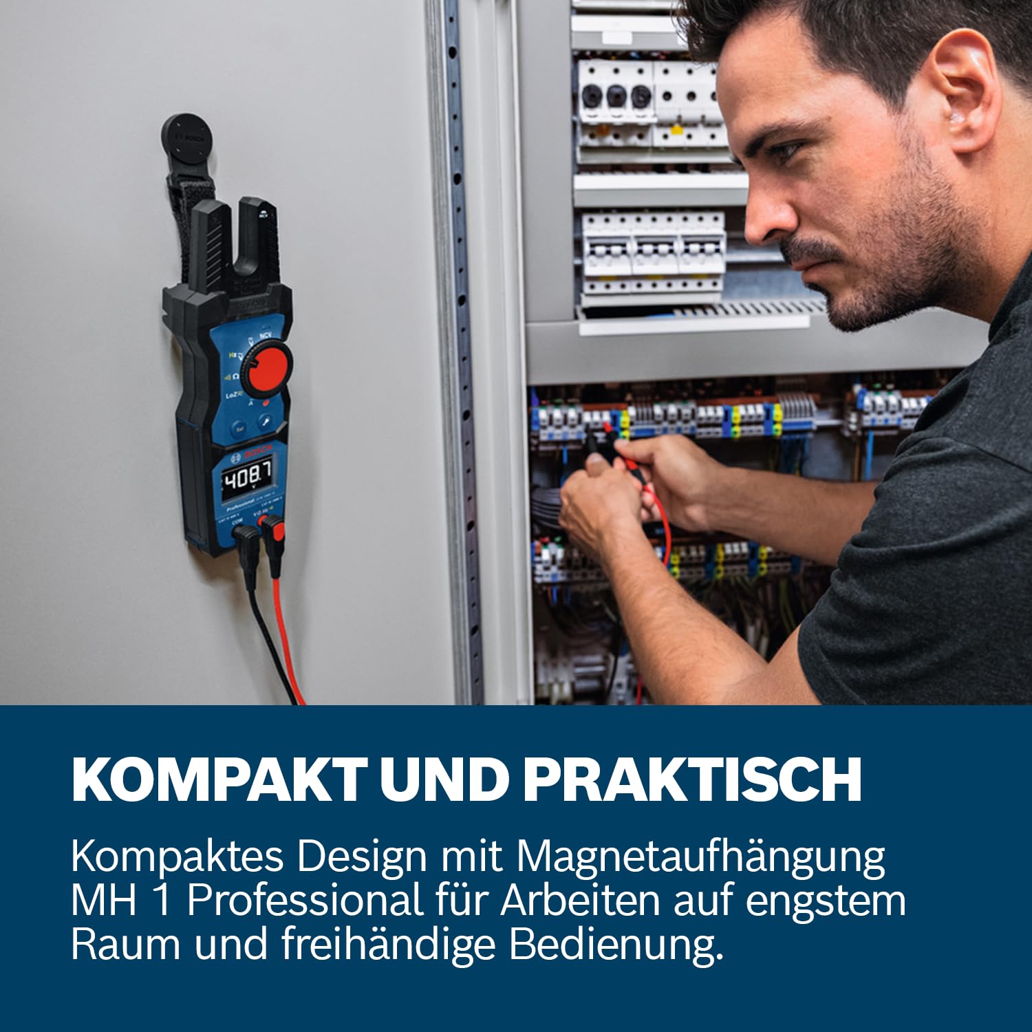 Bosch Professional Gabelstromzange GFM 1000-15 (True RMS, invertiertes LCD, misst bis 200 A AC, berührungsloser Spannungsprüfer, kompatibel mit Magnetaufhänger MH 1, 2 x 1,5 V LR06 (AA))
