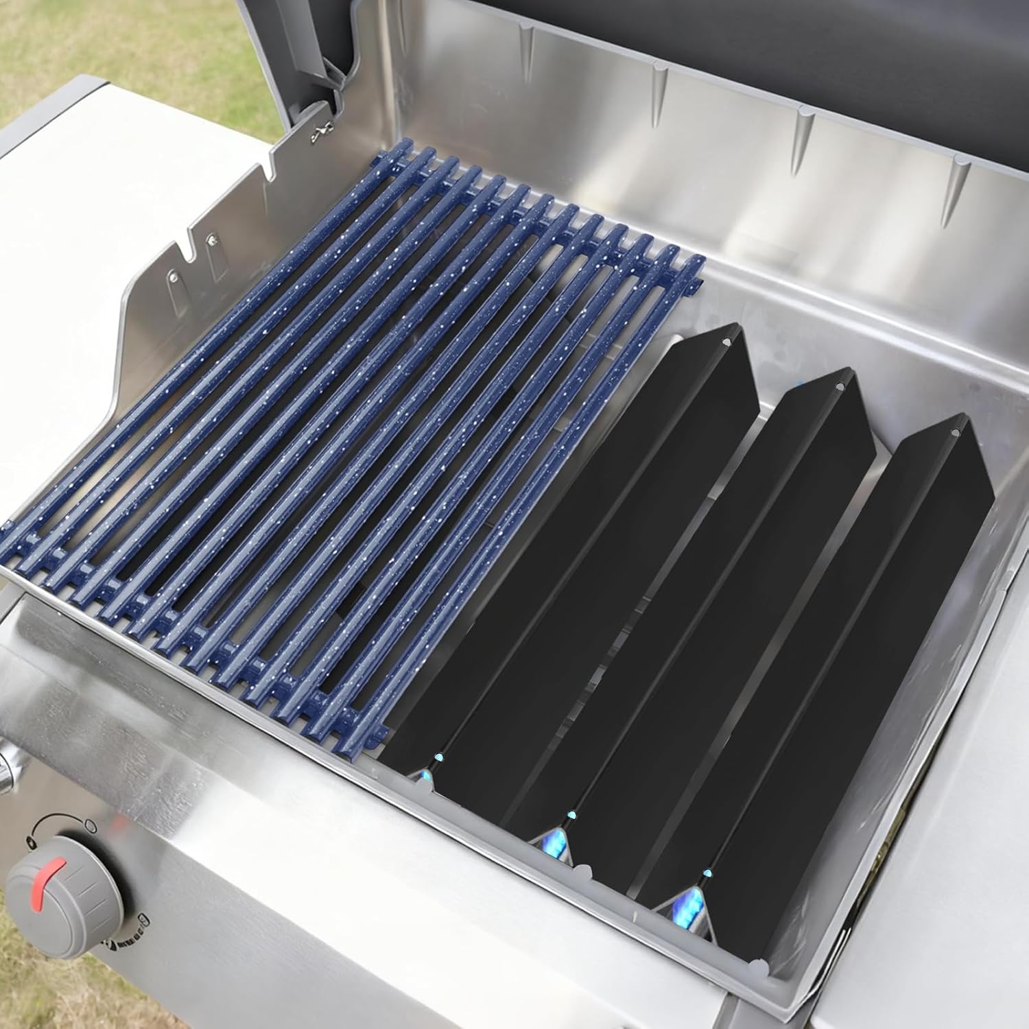 17.4" Porcelain Steel Grill Grates 7525 and 15.3" Porcelain Enameled Steel Flavorizer Bars 7636 Replacement for Weber Spirit 300 Series with Front Control Knobs, Spirit E310 E320 E330 S310 S320 S330