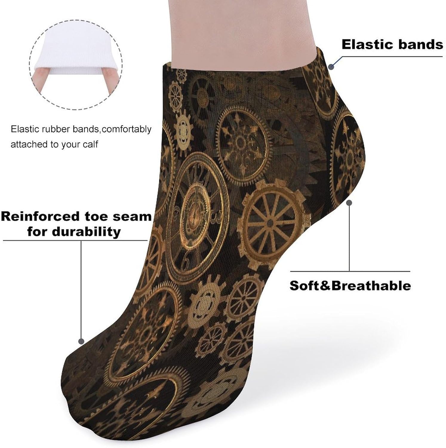 Steampunk Gears Clock Ankle Socks for Men Women 5 Pairs
