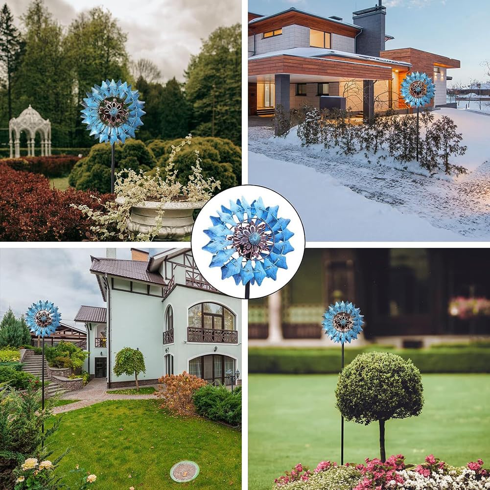 Girandola a vento da 190 cm, con luce solare in 6 colori, girevole a 360°, in metallo, per giardino, patio, decorazione esterna (marrone2)