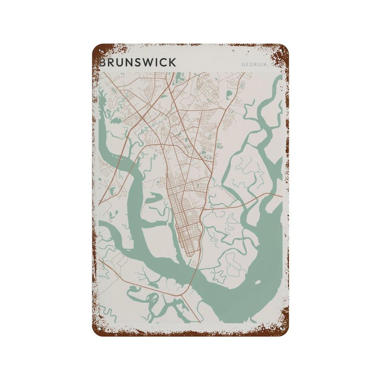 xiaoxiaoshen Brunswick Map Georgia Travel Gift Farmhouse Decor Entryway (2) Wall Decor Art Metal Tin Poster Modern Home Decor Art Home Bar Shop Decorations Vintage Sign 30x20cm