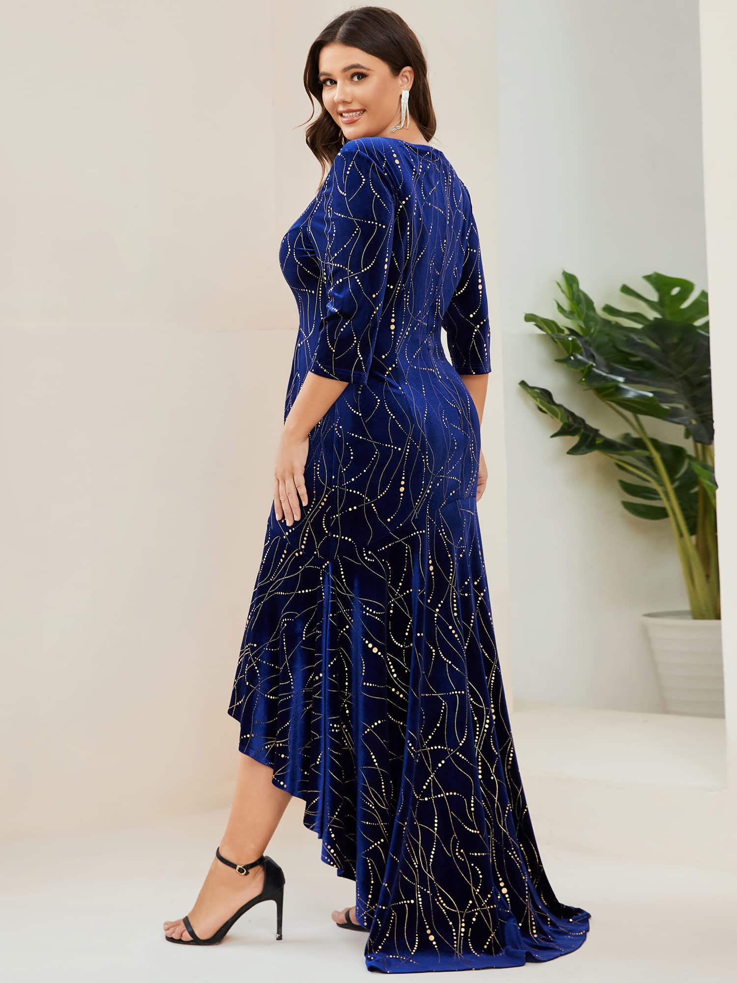 Robe moulante à manches 3/4 en velours scintillant pour femme Vert foncé Taille 22