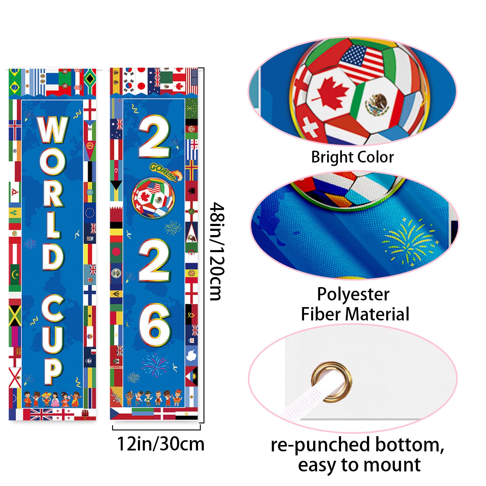 World Cup Football 2026 Decorations Door Banner World Cup Theme for Sports Events Home Wall Porch Front Door Backdrop Easy to Hang and Reusable for Football Fans, Parties and Celebrations 120x30cm — view 2