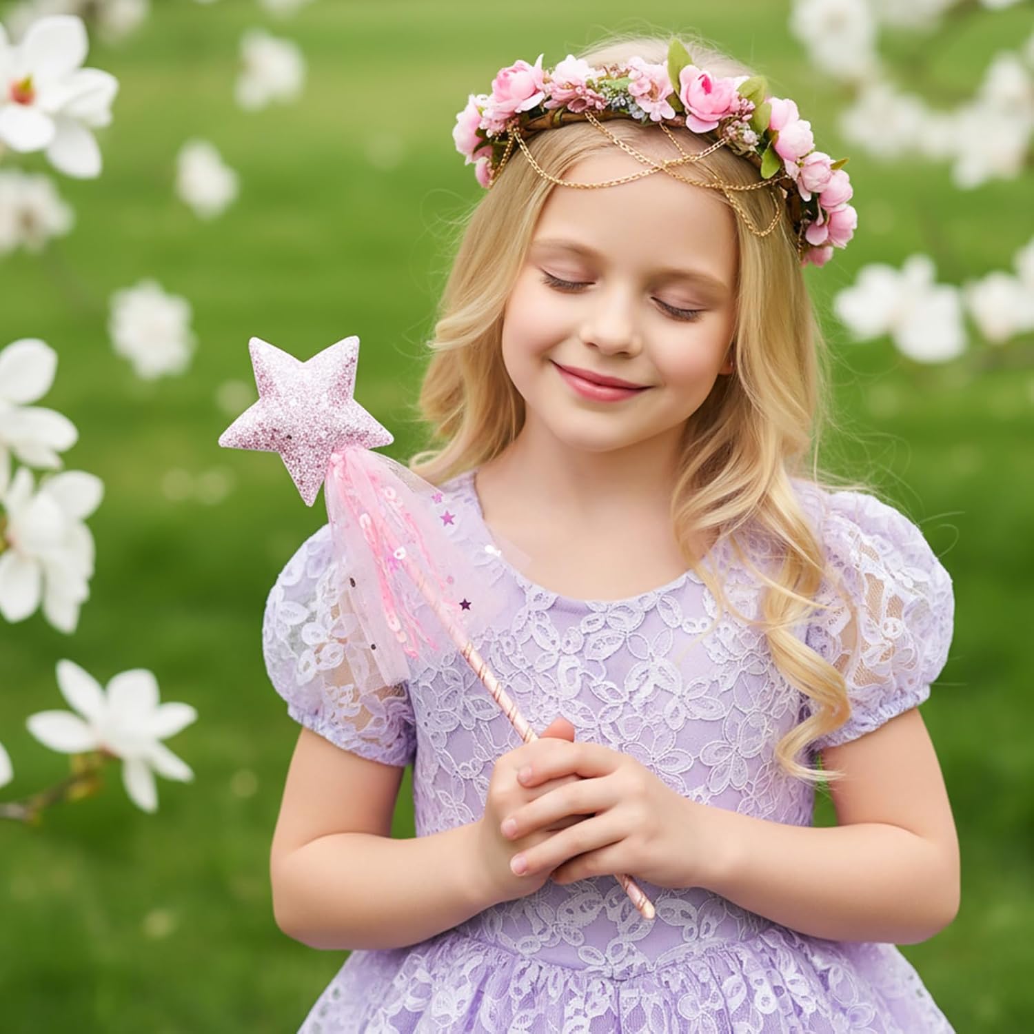 2Pcs Fairy Wand, Glitter Princess Wand for Girls, Angel Star Wands Sticks for Birthday, Halloween, Christmas, Party Costume Props Supplies (11in Long) Multicolor