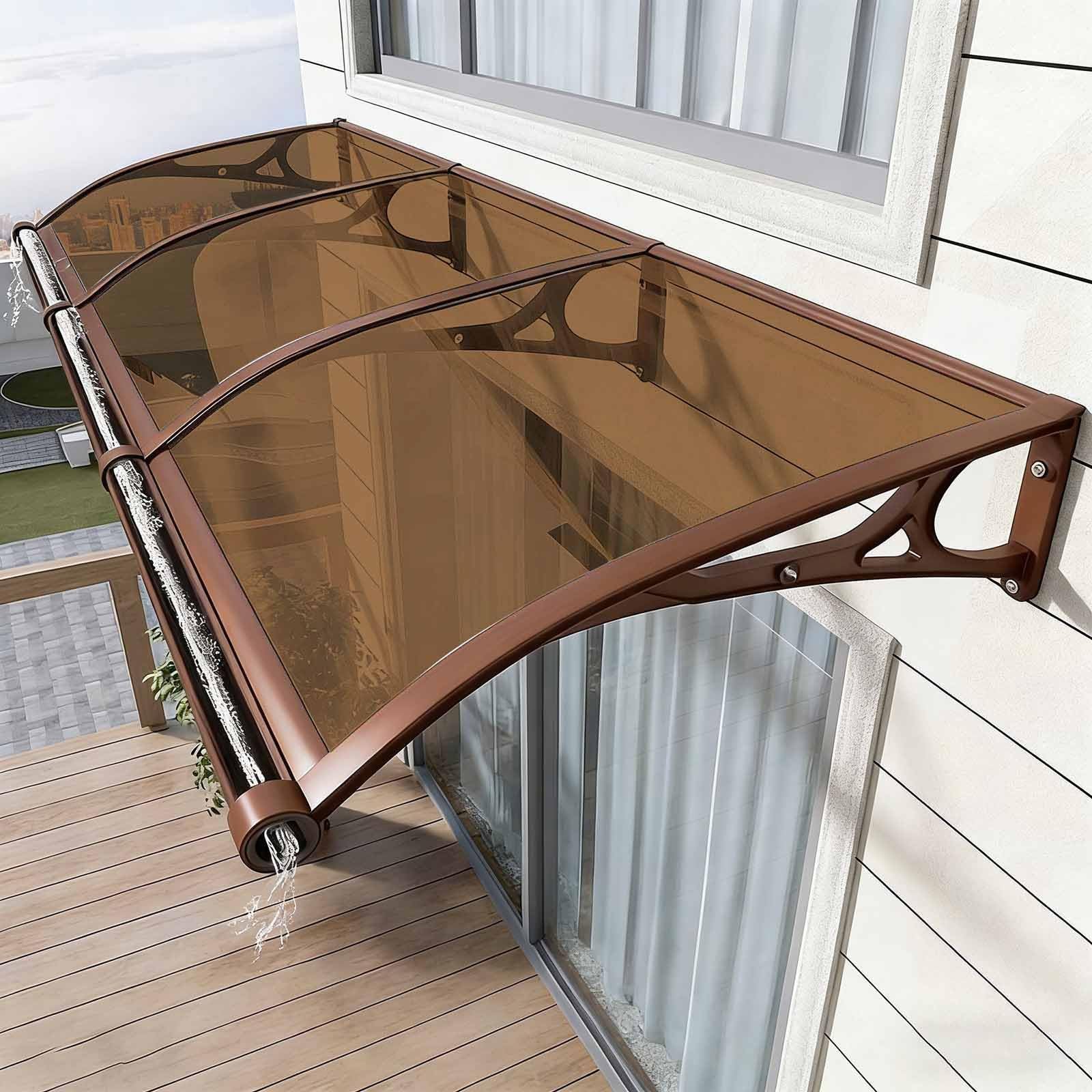 Auvent de porte extérieure marron 60x80 marquise polycarbonate alu