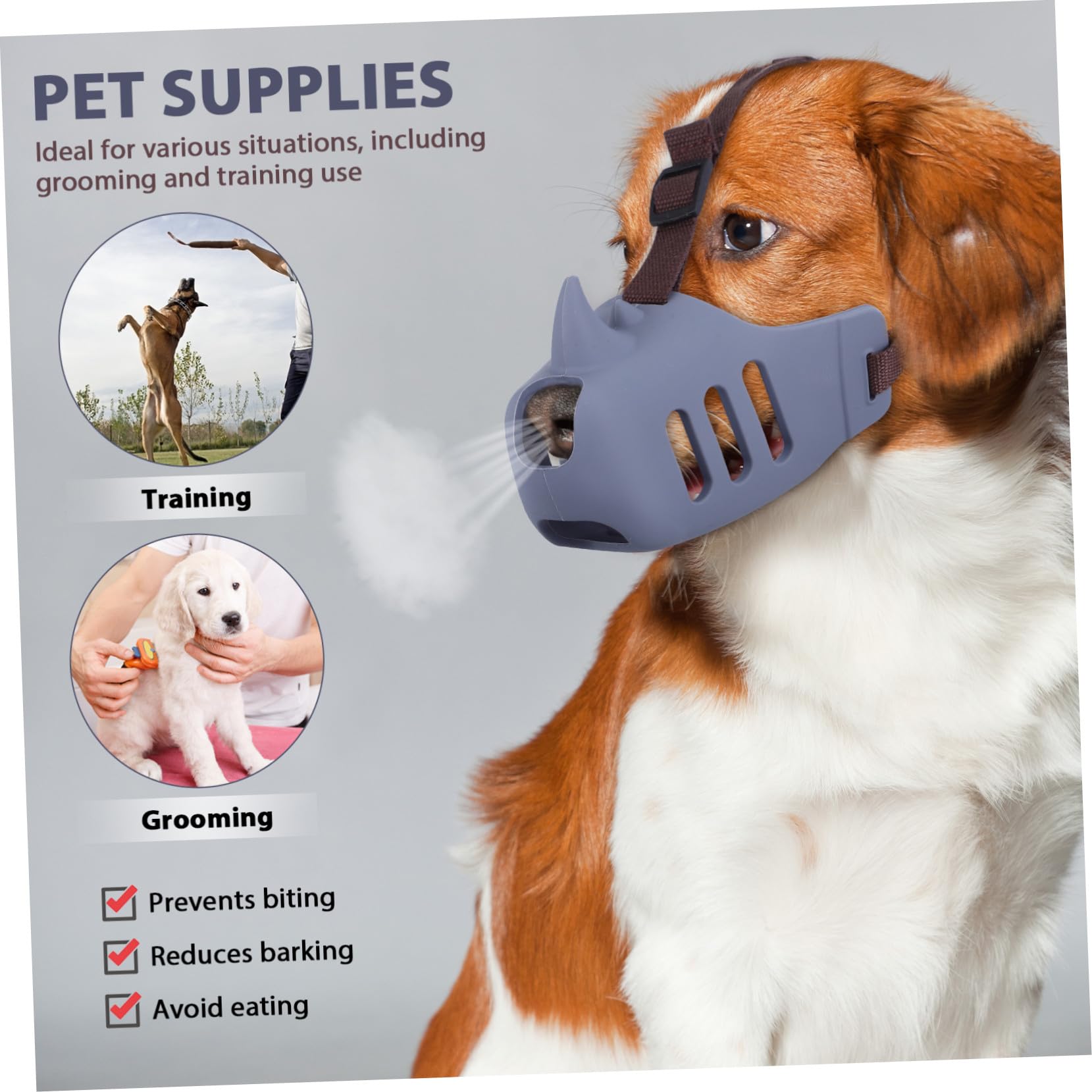 BESTonZON 3pezzi Museruola per Cani in Silicone di Museruole Regolabili Antiabbaio Antimasticazione Adatte per Cani di Piccola e Media Accessori Sicuri per Toelettatura e Protezione