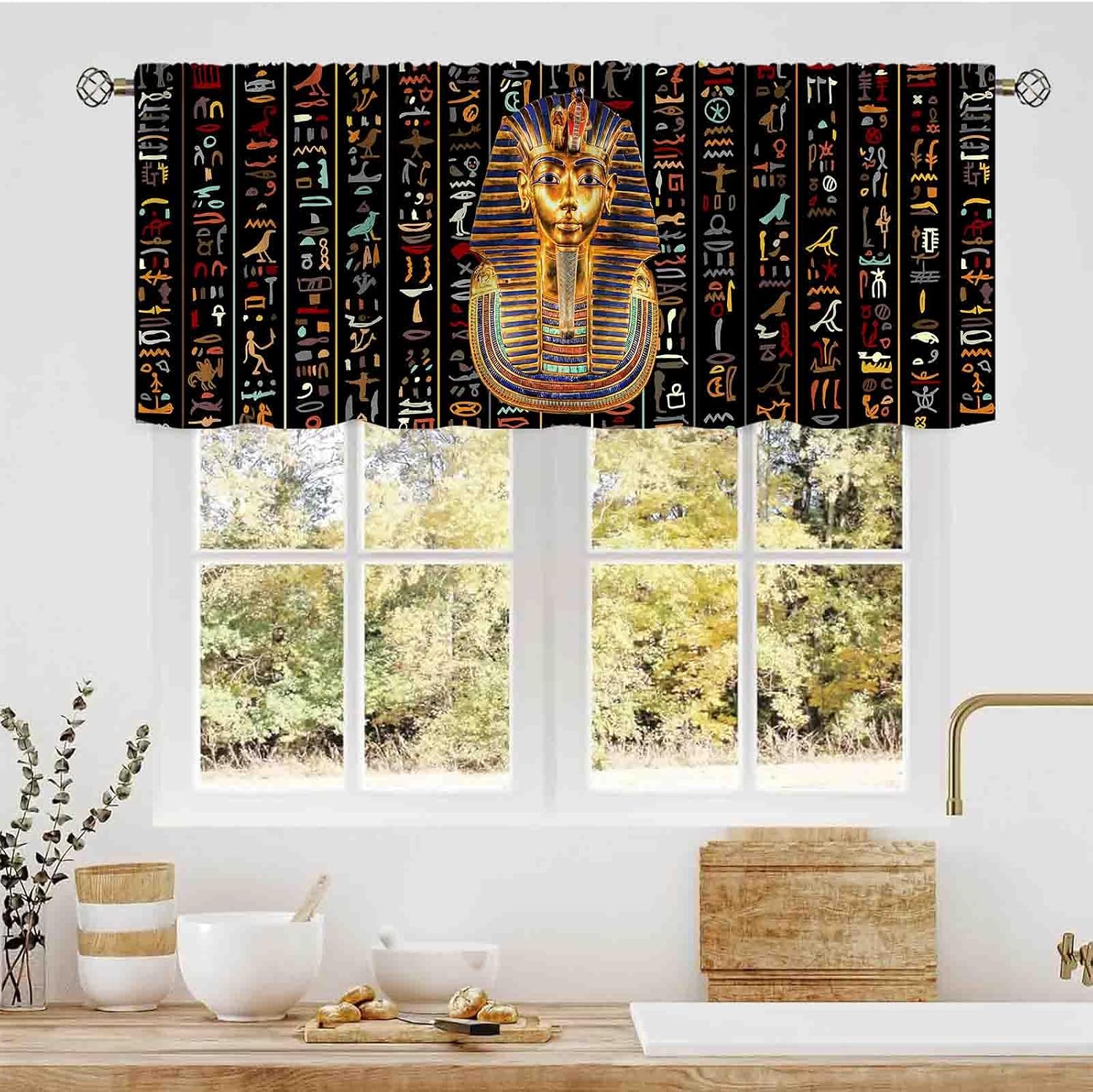 Farmhouse Kitchen Valance, Rustic Farm Animals Cow Chicken Pig Cabin Windmill Old Blue Wooden Board Rod Pocket Small Window Valance Curtains for Cafe Living Room Bedroom Cabinet Bathroom, 54"x18" Inch