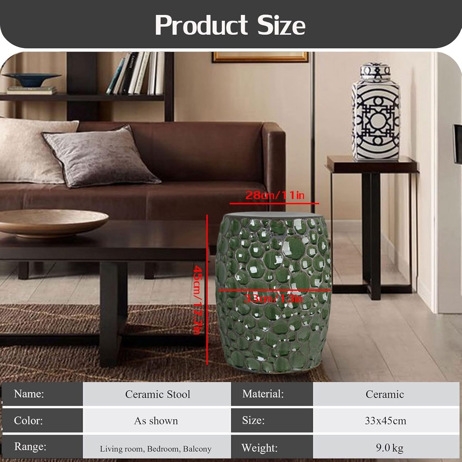 Decorative garden stools, Decorative Ceramic Garden Stool, Glazed Carved Side Table for Changing Shoes Stool, Suitable for Living Room, Balcony, Garden, Etc.(White)