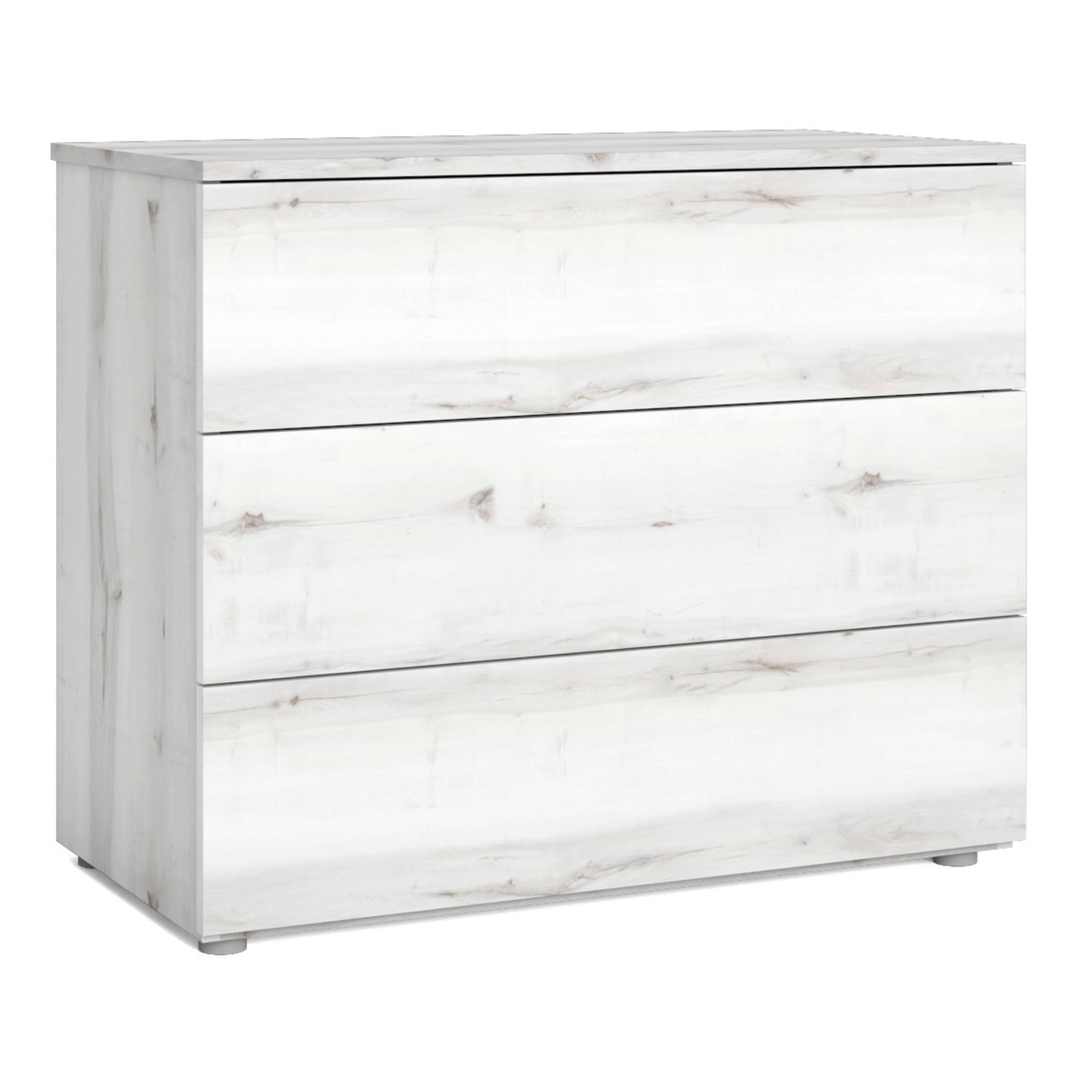 Cómoda de 3 cajones para dormitorio Lyon en acabado blanco albo de 80 cm de ancho