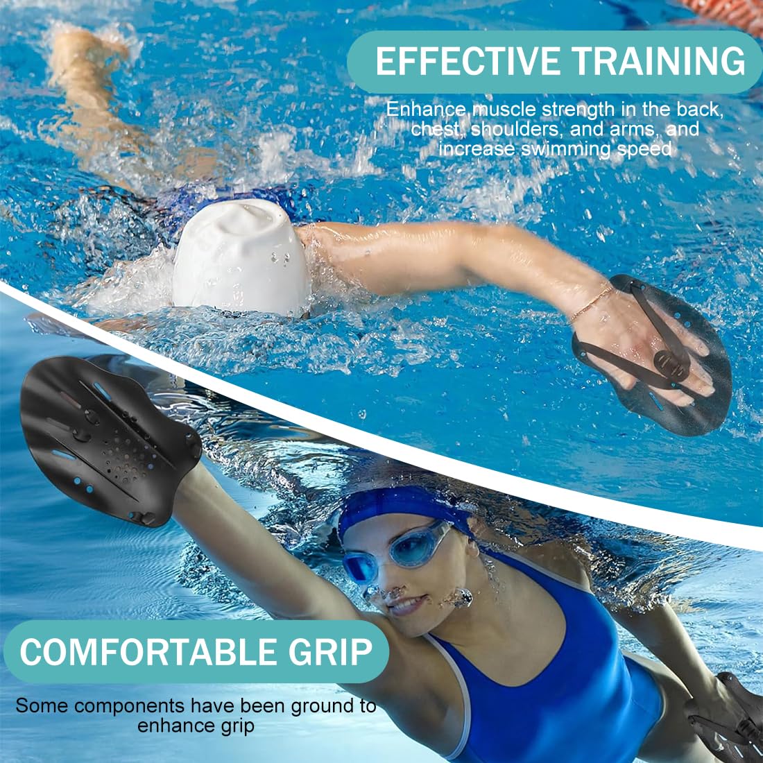1 Coppia di Mano Paddles Nuoto, Swimmpaddel Adulti, Flossen Adulti, Swimmhilfe con Cinghie Regolabili, Flossen für Swimmer, Per il Nuoto, Accessori per l'Allenamento per Adulti Unisex