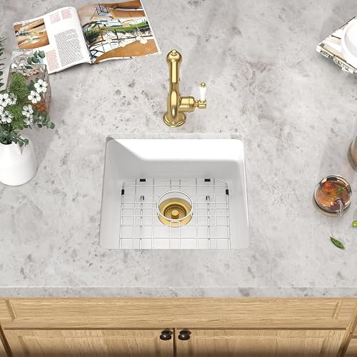 17x17" White Undermount Bar Sink, Granite Composite Wet Bar Sink