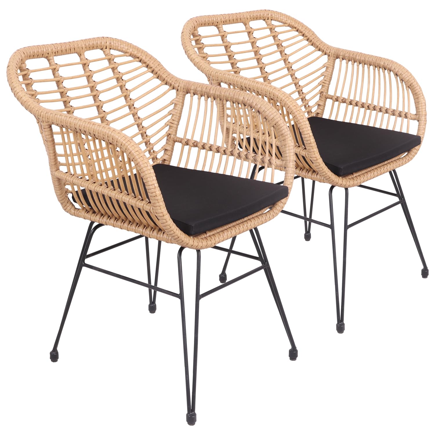 Happy Garden Set di 2 poltrone Cinta in Rattan Sintetico con Cuscini, Resistenti ai Raggi UV e idrorepellenti