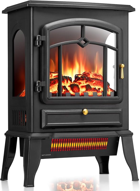 Estufa de chimenea eléctrica ZAFRO con modo de calor dual y solo llama, 5100 BTU | Configuraciones de 1000W/1500W para calentamiento rápido, termostato incorporado, ETL, protección contra sobrecalentamiento, para sala de estar, dormitorio, 22 pulgadas