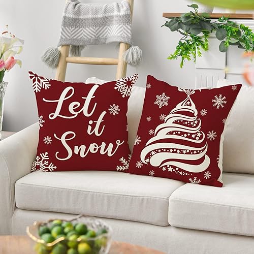 Miniatura 7 de Juego de 4 fundas de almohada de Navidad, 18 x 18 pulgadas, color rojo y blanco, fundas decorativas de invierno para el hogar, sofá, sofá,