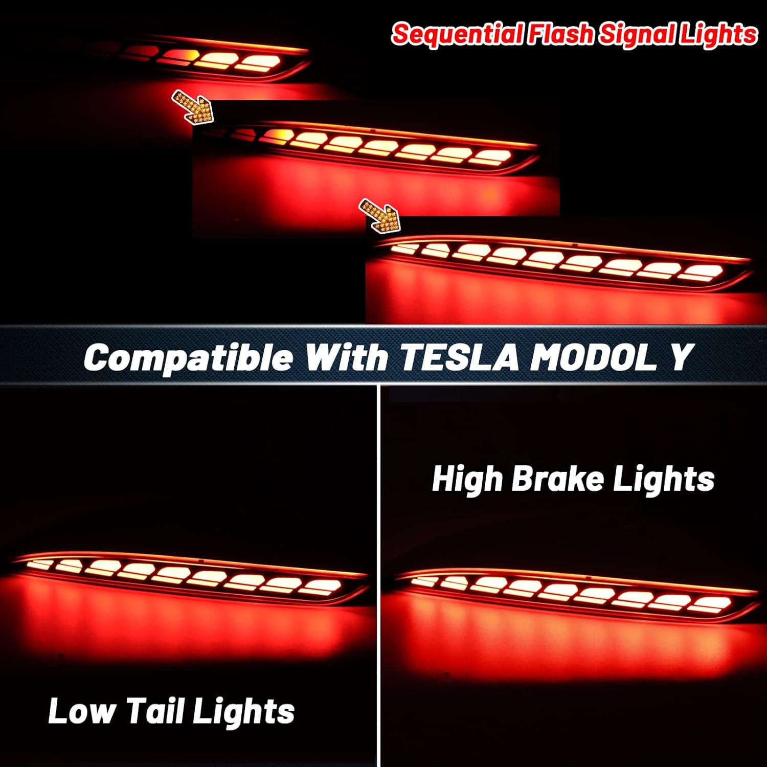Smoked Lens Rear Fog Bumper Reflector Brake Tail Sequential Flash Singal Lights Lamp 3 in 1 Compatible with Tesla Model Y 2021 2022 Standard Long Range Performance (Model Y, Smoked)