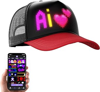 LED Hats, LED Cool Novelty Baseball Caps,Bluetooth Control,Supports Text, Patterns, Animations for Party Bar