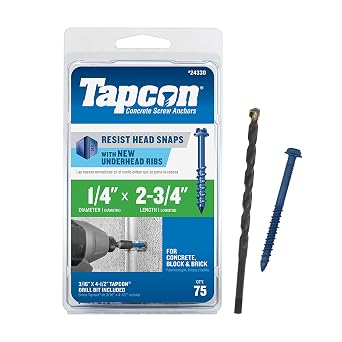 Tapcon 1/4 x 2-3/4" Hex Head Blue ClimasealTM Concrete Screws, 75 PCS