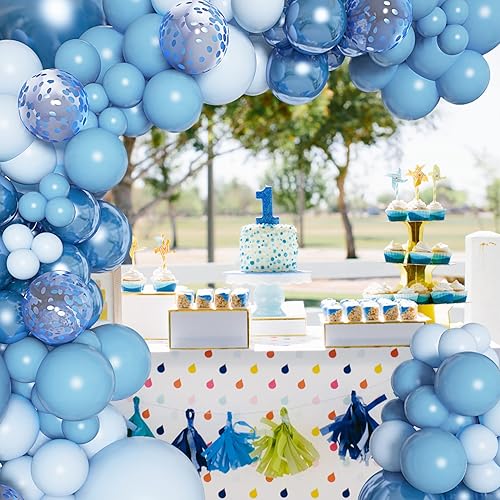 Miniatura 4 de Kit de guirnalda de arco de globos azules, globos de confeti de macarrón azul metálico de diferentes tamaños para niños, cumpleaños, baby shower,