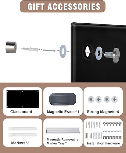 Miniatura 6 de Mifuro Pizarra magnética de cristal, 72 x 48 pulgadas, para pared, sin marco, pizarra de borrado en seco para oficina, hogar y escuela, color negro