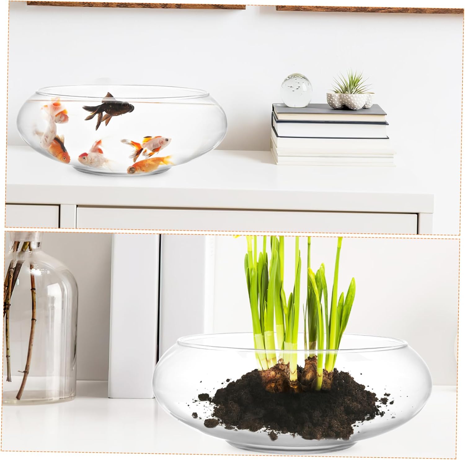 ORFOFE 2 Pcs Clear Glass Fish Bowls Round Terrarium Bowls for Water Plants and Daffodils Table Centerpiece Containers for Wedding and Home Decor