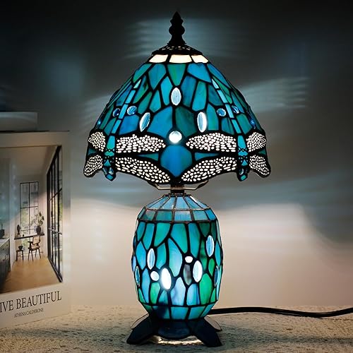 Miniatura 9 de Lámpara Pequeña Tiffany de Vidrio Emplomado Lámpara de Mesa Mini Jarrón Madre Hija Luz de Acento de Escritorio para Dormitorio Mesita de Noche