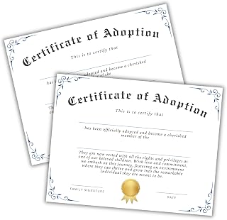 Certificate of Adoption on Linen 6pk 8.5x11” Family Gottcha Day Court Legal Record Momento Animal New Parents Gift for New Parents Frame