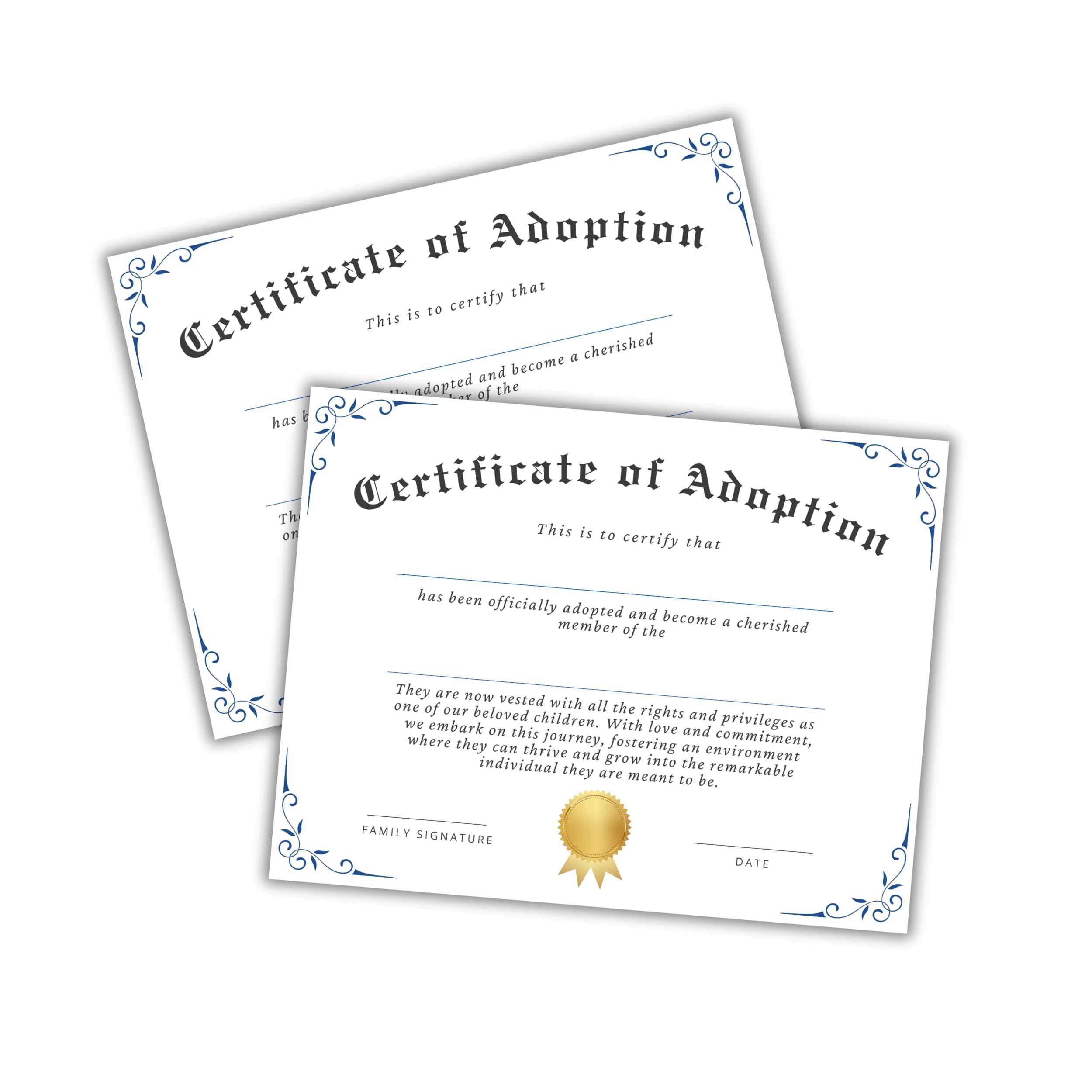 Certificate of Adoption on Linen 6pk 8.5x11” Family Gottcha Day Court Legal Record Momento Animal New Parents Gift for New Parents Frame
