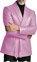 Blazer masculino de couro com crocodilo em relevo, gola xale, cinto jaqueta vintage rocker casual