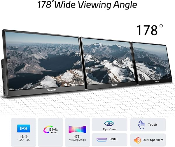 14inch Touchscreen Monitor for Raspberry Pi 5/4B/3B+/3B Screen, IPS Display Touch Screen, FHD 1920X1200,60hz,Built-in Speaker, HDMI USB-C Portable Monitor for Laptop Computer PS4/5 - 2