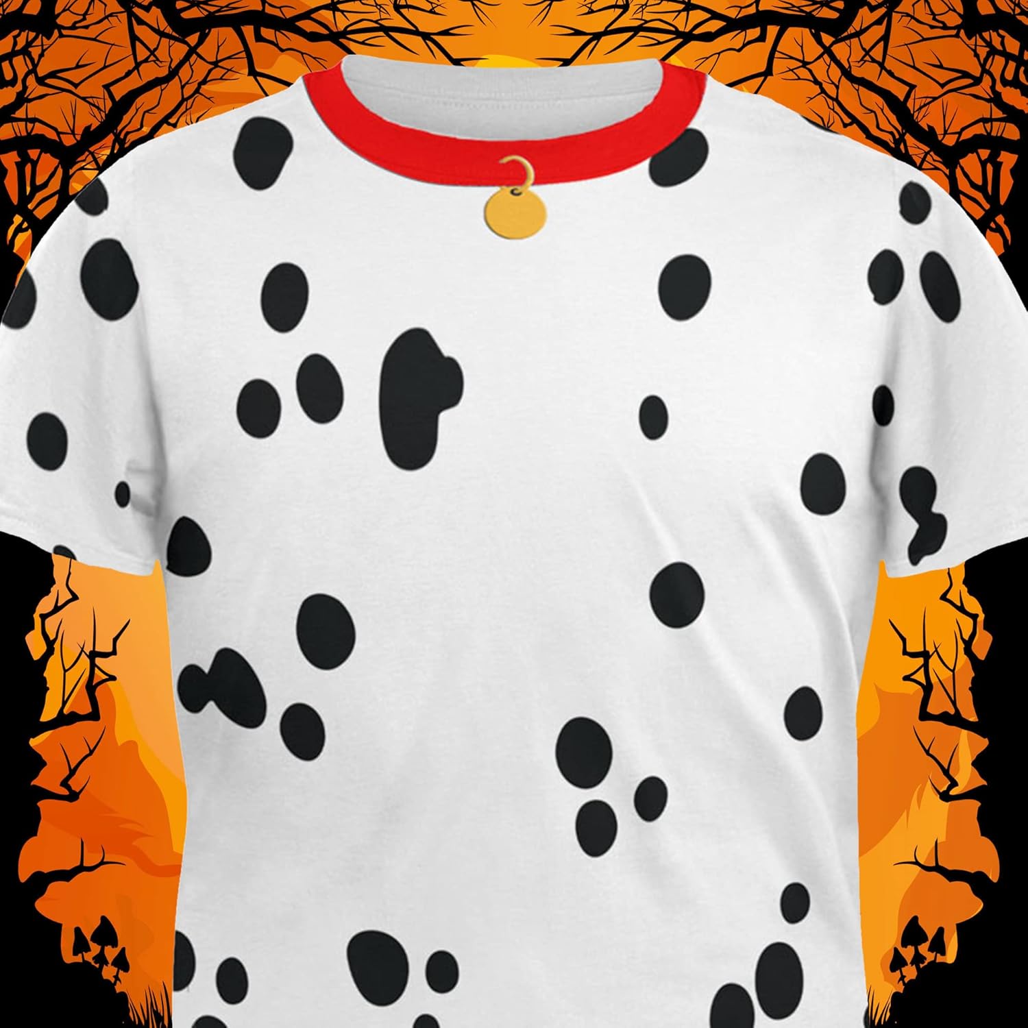 Dog Dalmatian Costume Red Collar All Over Adult T-Shirt - Image 6