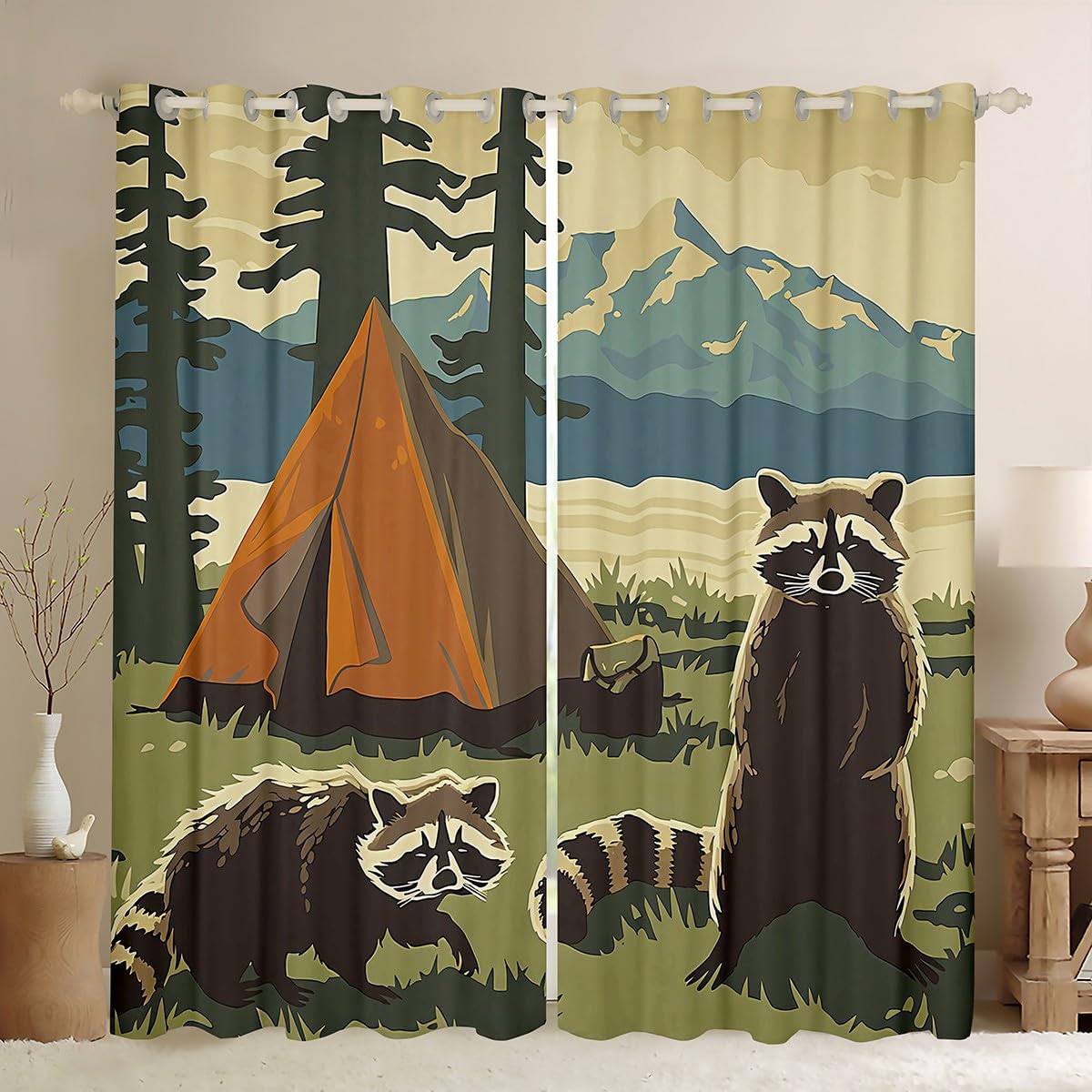Homemissing Camper Curtains (2 Panels,W66*L90) For Bedroom Kids Boys Teens Happy Camping Window Curtains Cute Animal Blackout Curtains Wild Animal Window Treatments โ image 1