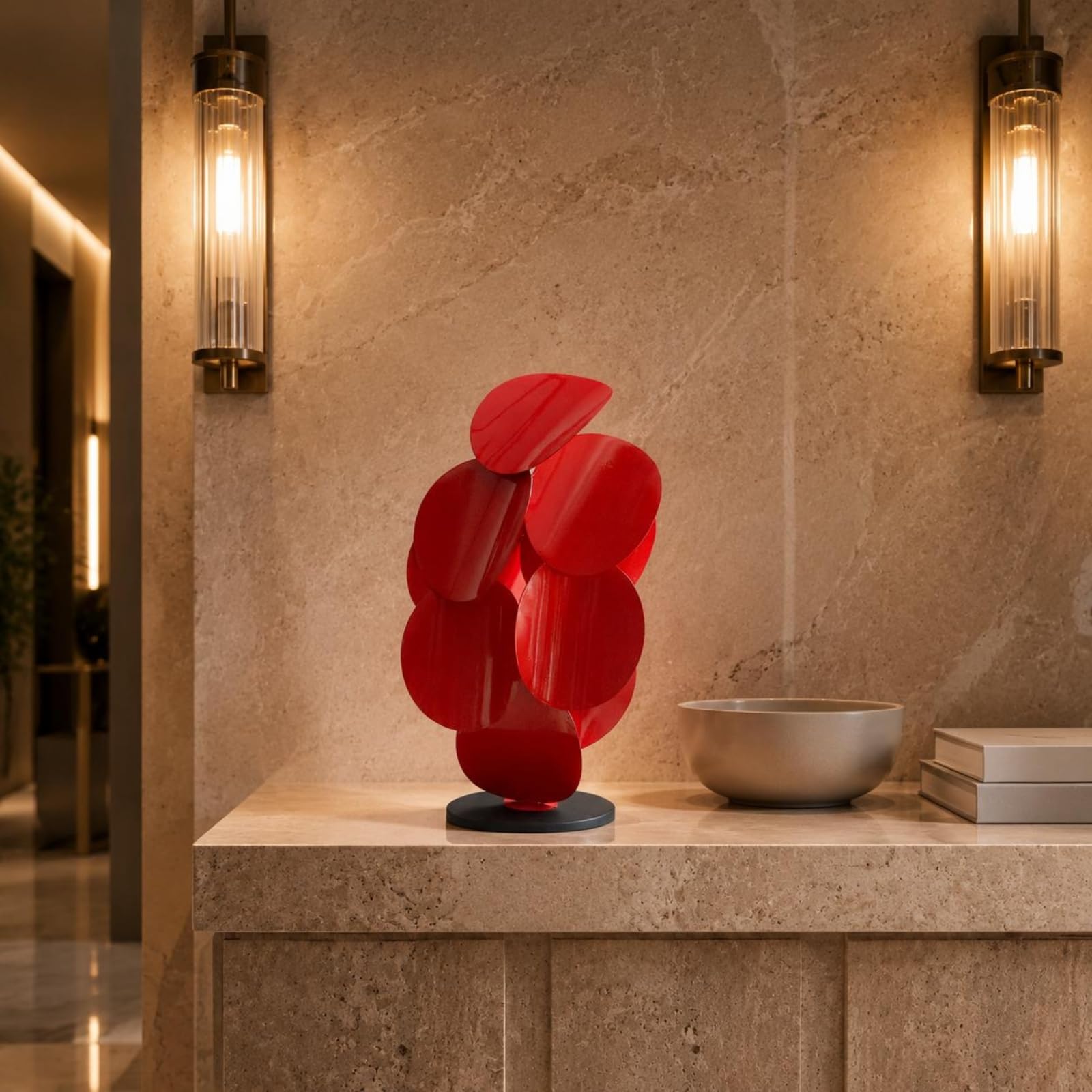 Sharplace Abstrakte Skulptur Metall Dekofigur Kunstobjekt Tischskulptur Blattstapel mit Tiefe Balance Und Textur für Konsole Beistelltisch Fensterbank für, Silber