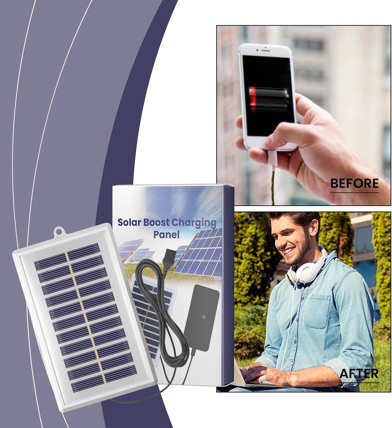 Solar Boost Charging Panel - Portable 110g USB Solar Charger with Overcharge Protection, Fast Charging for Phones/Outdoor Use (1PC)