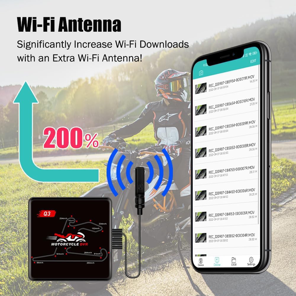 VSYSTO Motorcycle Dash Cam, OLED Display Wired Controller, WiFi, Parking Monitoring, GPS, Tire Pressure Sensors, Waterproof HD 1080P 150° Wide Angle Front & Rear Camera