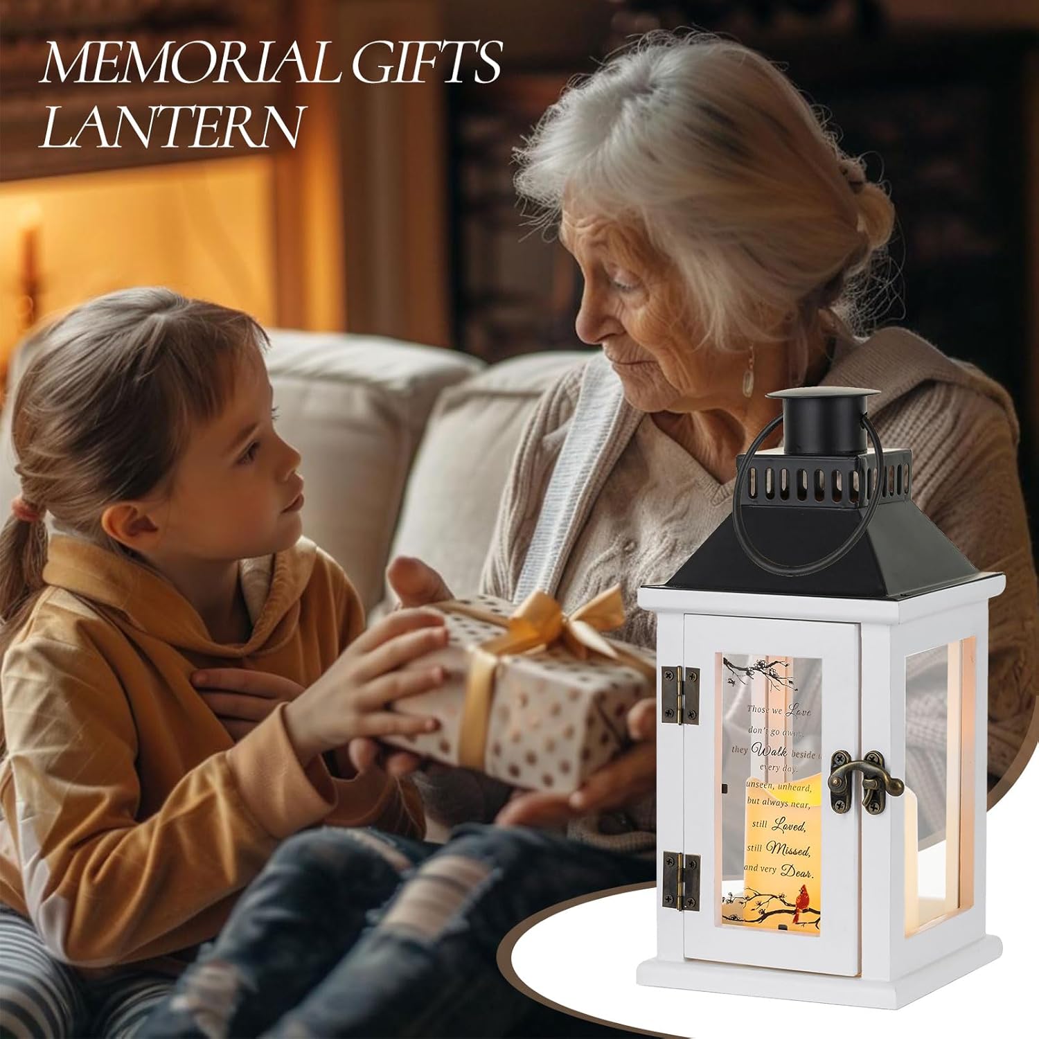 White Memorial Lantern with LED Candle - Sympathy Gifts for Loss of Loved One, Bereavement Funeral Grieving Condolence Gift for Loss of Mother Father Husband Daughter Brother - Image 5