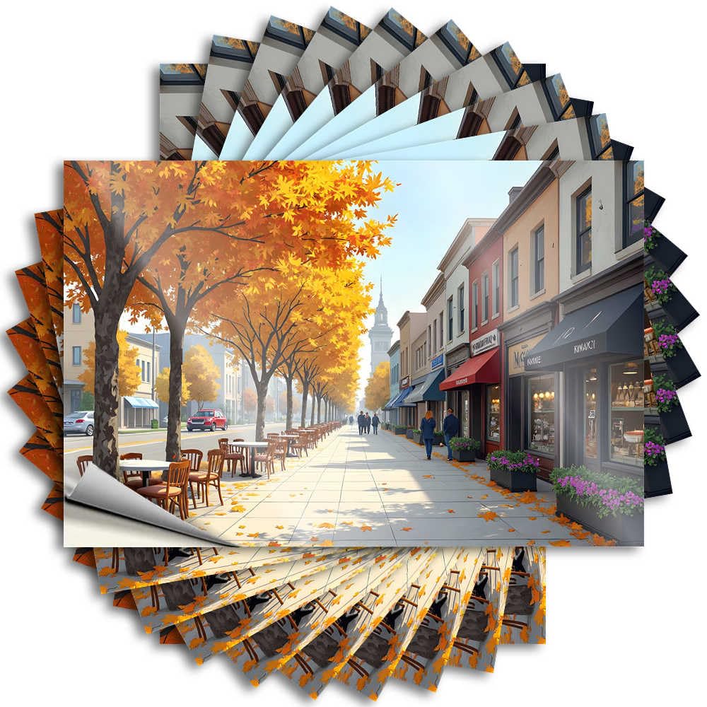 Fzfn Colour Bumper Affirmation Patio Decorations Outdoor Bumper Autumnal Charm: A Walk Down The Colorful Streets Of A Small Town - No Residue Decals For Billiard(6X9cm)