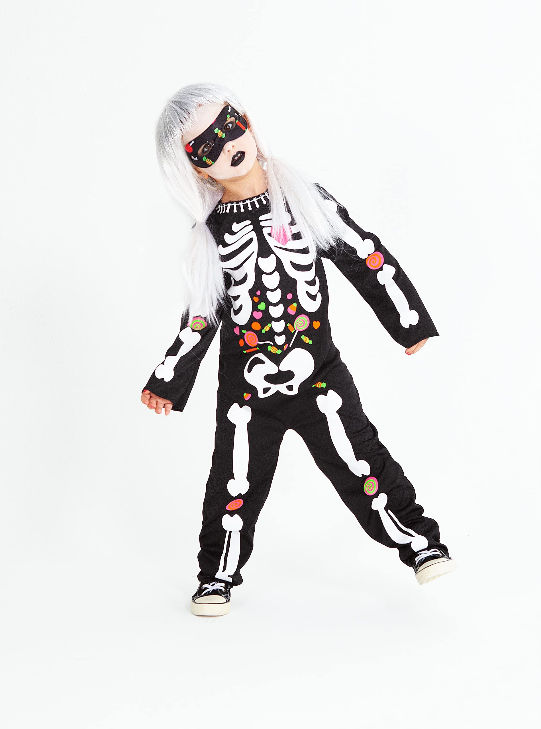 Rubies Costume Scheletro Candy per bambina e bambino, Tuta stampata e maschera, Skeleto, Scheletros, Caramelle per feste, cosplay e compleanno