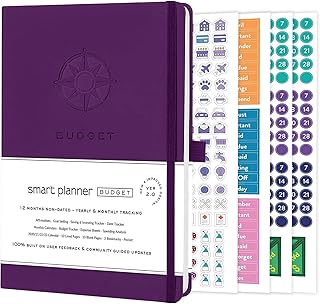 Smart Planner Budget Book – A5 Size 8.6 x 5.7 inches – Undated Budget Planner Organizer with Calendars, Debt Tracker, Expense Sheets, Savings Trackers and More – Inner Pocket for Receipts (Purple)