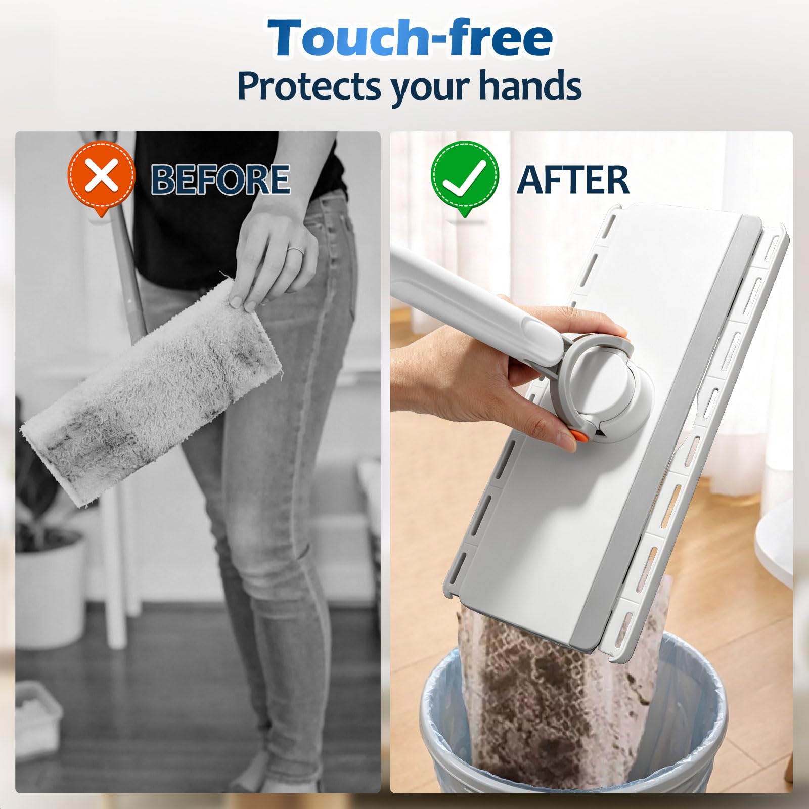 Masthome Flacher Wischmopp mit Schnappgriff und 2 Mikrofasertüchern