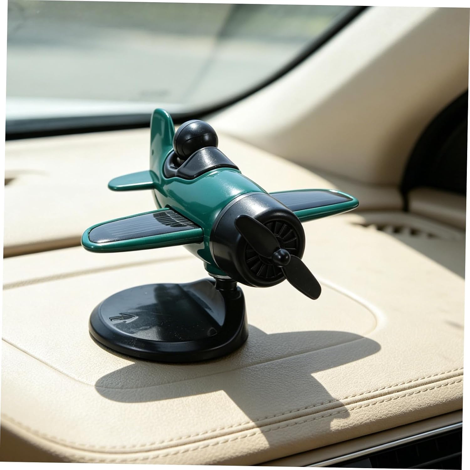 Solar Powered Airplane Essential Oil Diffuser with Noiseless Rotation Mechanism, Abs Material, Suitable for Travel and Home Use, Green Car Dashboard Aromatherapy Decoration