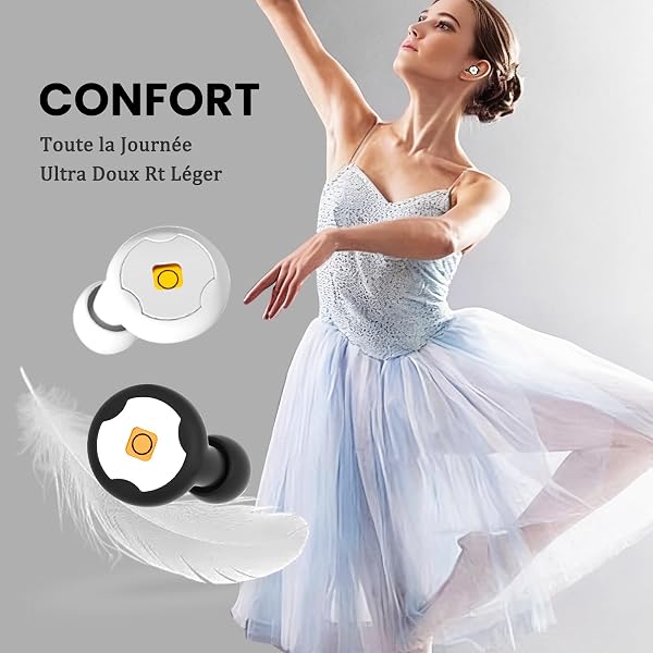 Bouchon d'oreille pour Dormir - 45dB Anti Bruit, Réutilisable, Silicone Confortable, 4 Tailles XS/S/M/L, Idéal pour Sommeil, Voyage et Concentration (Blanc) - 5