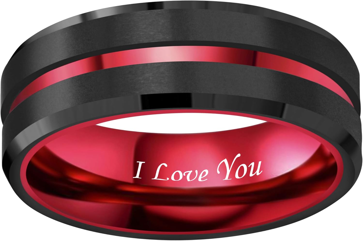 CROWNAL 8mm Red Green Black Tungsten Wedding Bands Rings Engraved I Love You Men Women Red Groove Matte Finish - Image 2