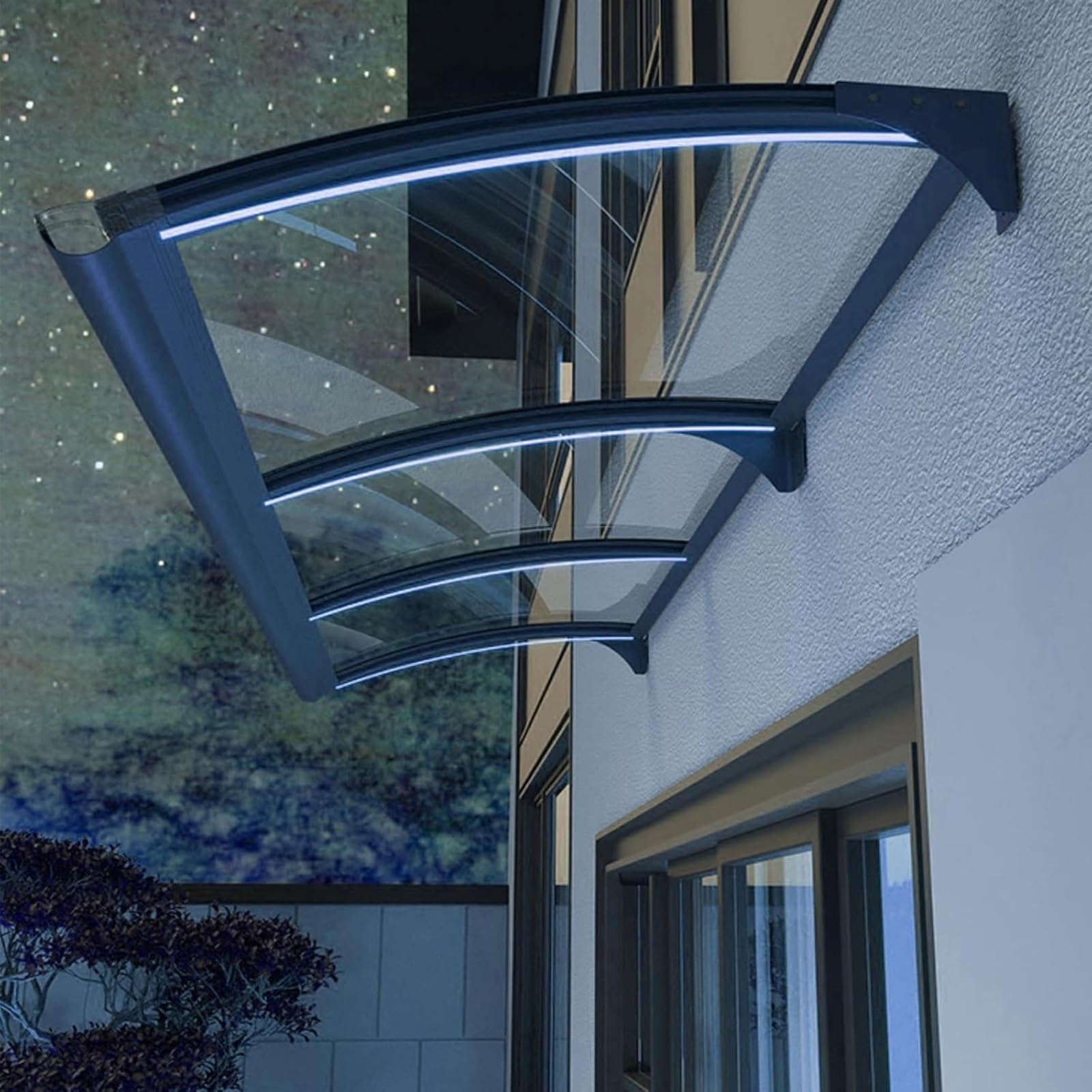 GJMSSMY Curved Veranda Awning Waterproof Entryway Canopy UV Resistant Terrace Cover Polycarbonate & Polypropylene Support (120x280cm/47x110in)