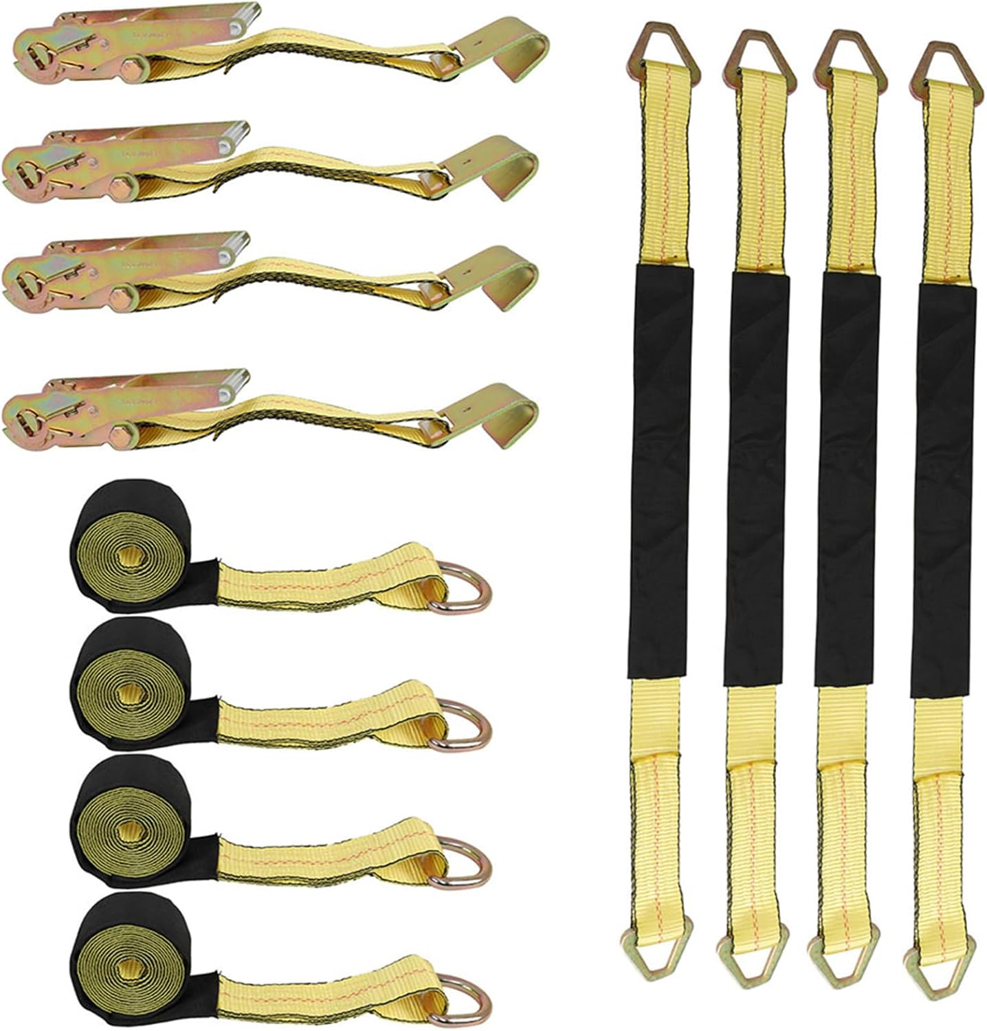 Silscvtt 4 PCS Yellow Car Tie Down Straps with Flat Hooks 2 Inches x 120 Inches Lasso Straps 10000 lbs Breaking Strength