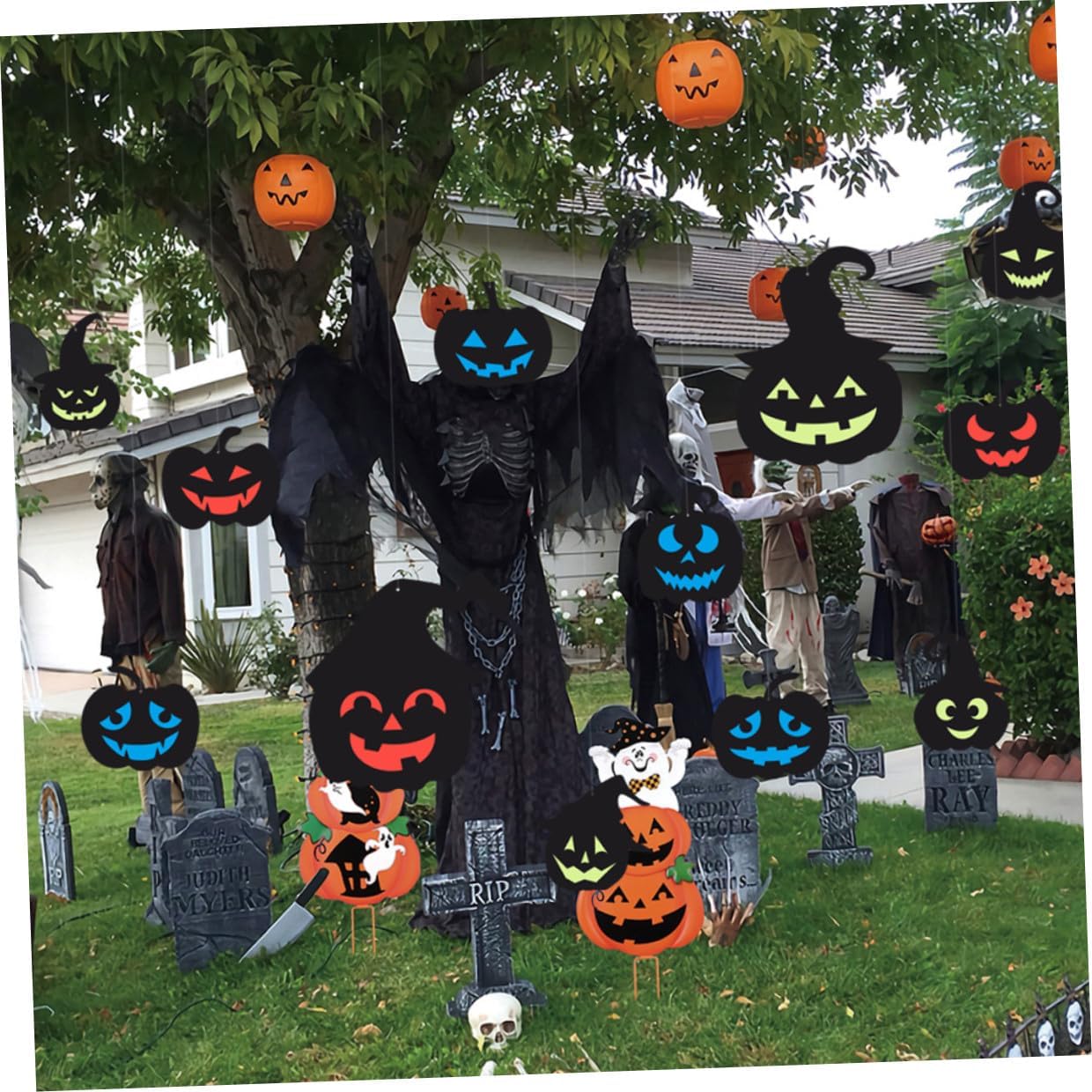 OSALADI Halloween Glow the Dark Pumpkin Wall Decals Set – Luminous Fluorescent Stickers for Halloween Party Decorations, Horror Glow Wall Stickers for Indoor and Window Use